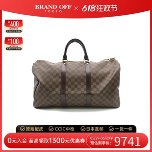 50旅行袋棋盘格手提包BRANDOFF 中古LV路易威登女包B级9新Keepall