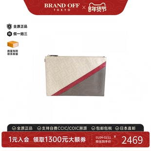 中古FENDI芬迪女包B级9新Flat Slim Clutch手拿包经典BRANDOFF