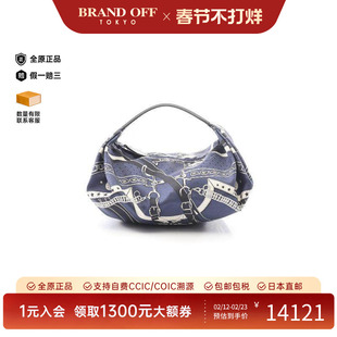 中古Hermes爱马仕女包S级99新blue indigo靛蓝丝绸手提包蓝色正品