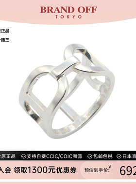 中古Hermes爱马仕男A级95新Chaine d'Ancre猪鼻子925银戒指银色