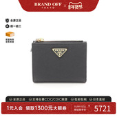 时尚 中古Prada普拉达女S级99新bi fold双折牛皮短钱包黑色正品
