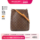 中古LV路易威登女包9新Musette王菲包涂层 防水帆布斜挎包棕色