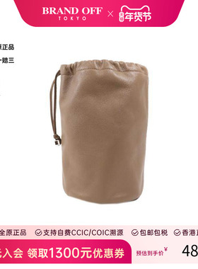 中古Hermes爱马仕女包A级95新Bucket Bag水桶包羊皮手拿包灰色