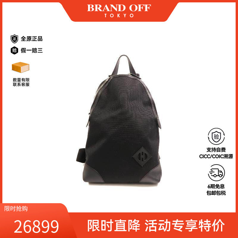 中古Hermes爱马仕男包A级95新Backpack背包帆布双肩包黑色正品