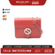 中古Gucci古驰女包A级95新chain shoulder链条肩带牛皮斜挎包红色