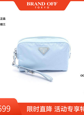 中古Prada普拉达女包A级95新Pouch小物袋尼龙化妆包蓝色正品时尚