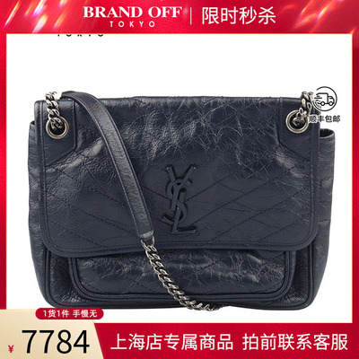 中古「85」SAINT LAURENT圣罗兰NIKI深蓝色复古牛皮中号斜挎包