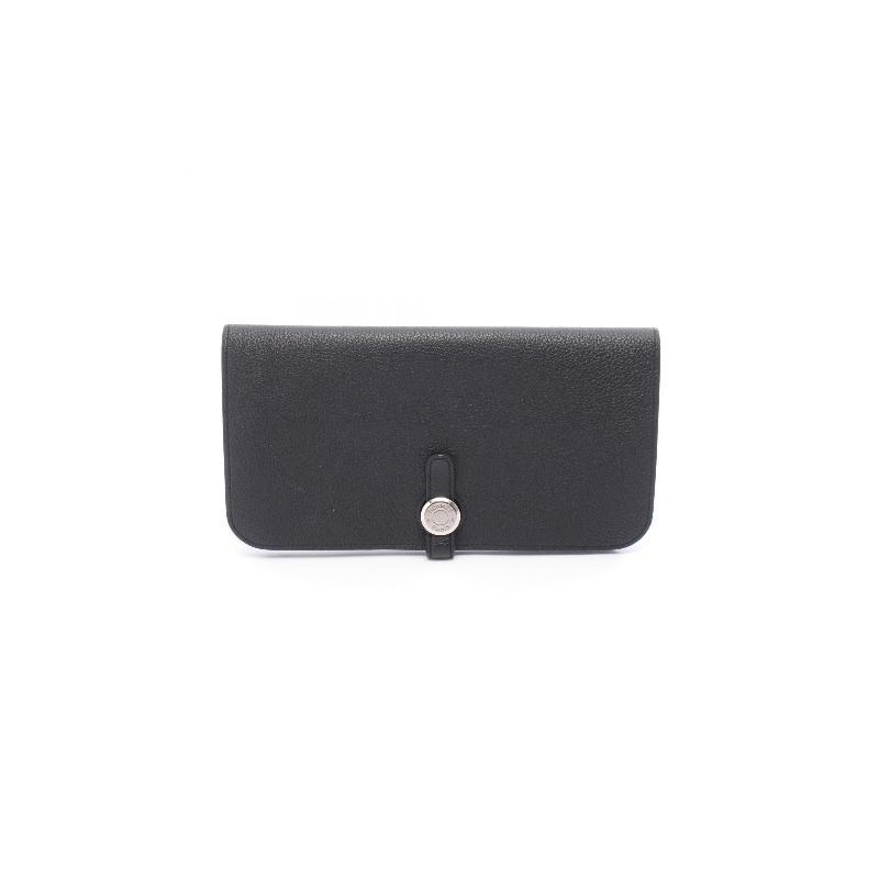 中古Hermes爱马仕女A级95新Dogon牛皮长钱包黑色经典正品BRANDOFF