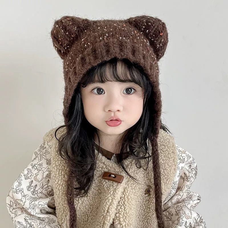儿童帽子女孩冬女童甜美可爱小熊猫耳针织护耳帽冬季保暖毛线帽