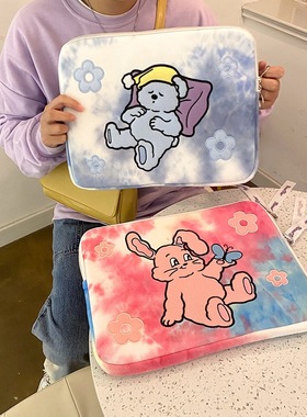 ins博主almostblue同款刺绣兔子扎染ipad电脑收纳包抗震工艺平板