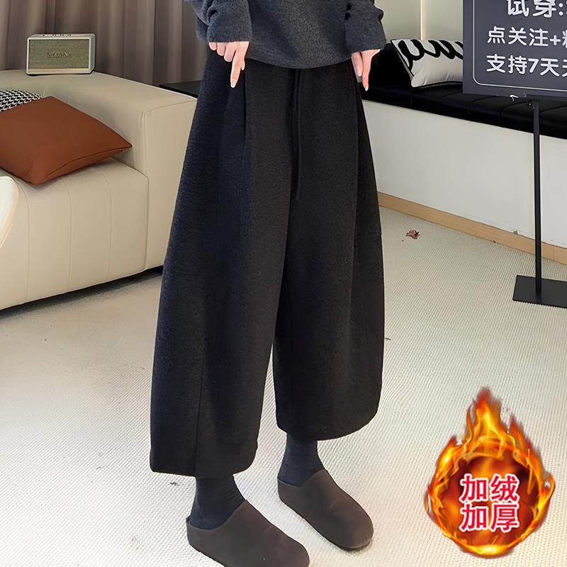 JOYIASS2025秋冬季新款女士休闲裤胖妹妹宽松显瘦深灰色加绒九分