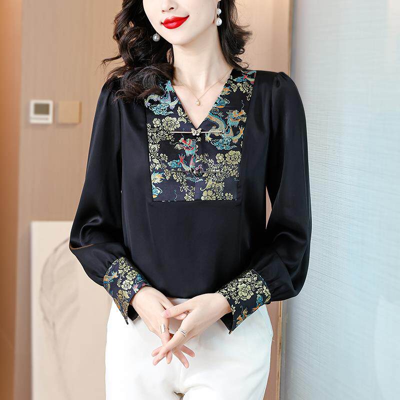 BLLOUKE妈妈白色新中式国风长袖衬衫女士春秋2025新款春装衬衣女