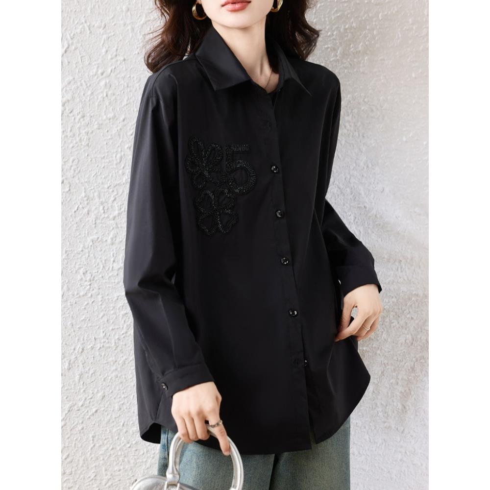 JOYIASS气质钉珠衬衫外套女早秋宽松上衣2025新款大码女装