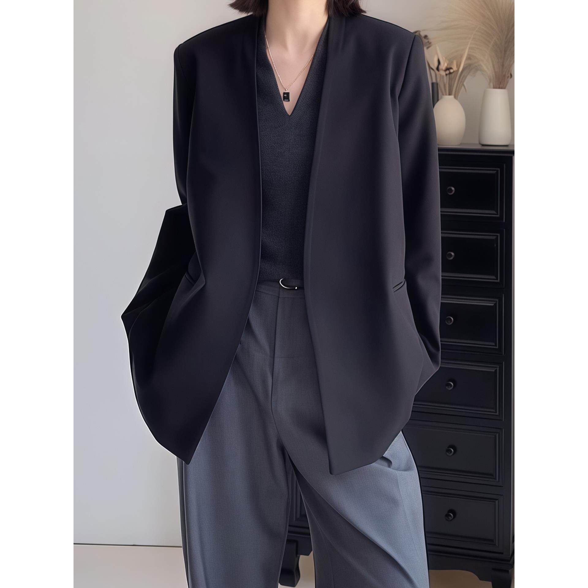 JOYIASS简约纯色休闲西服上衣2025春秋季新款女士胖MM韩版宽松西