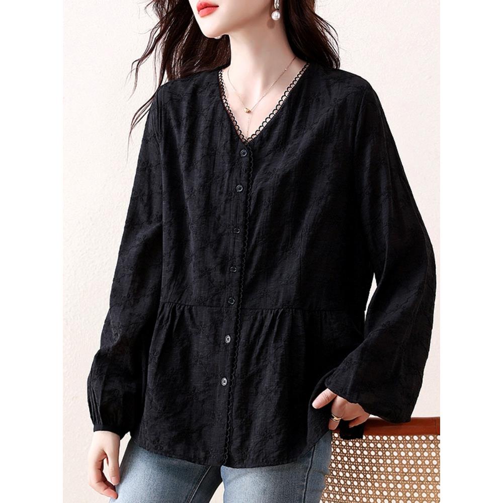 JOYIASS早秋装衬衫女休闲设计感轻奢减龄洋气长袖花边领开衫上衣