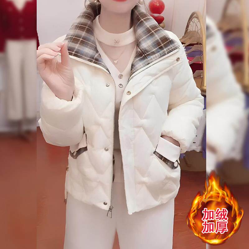 JOYIASS2025秋冬季新款女士时尚气质拼接格子外套小个子休闲加厚