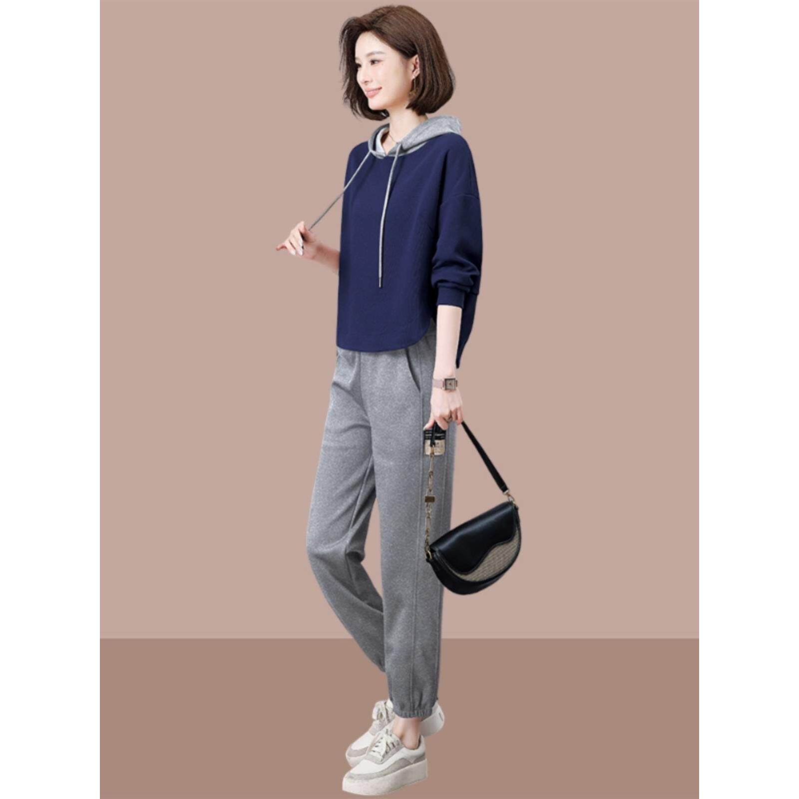 JOYIASS休闲运动服套装女2025春秋季新款时尚洋气长袖连帽卫衣长