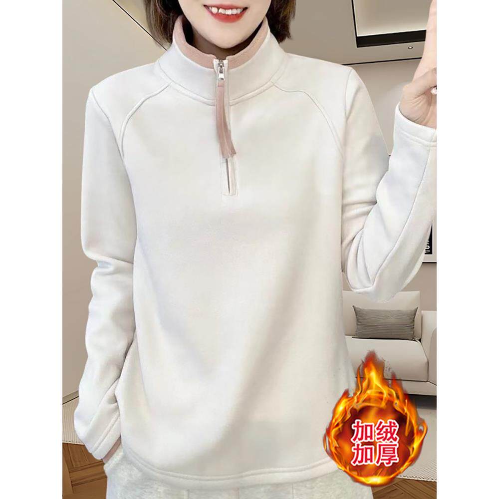 JOYIASS高级感气质半拉炼加绒加厚保暖卫衣2025秋冬季新款女士纯