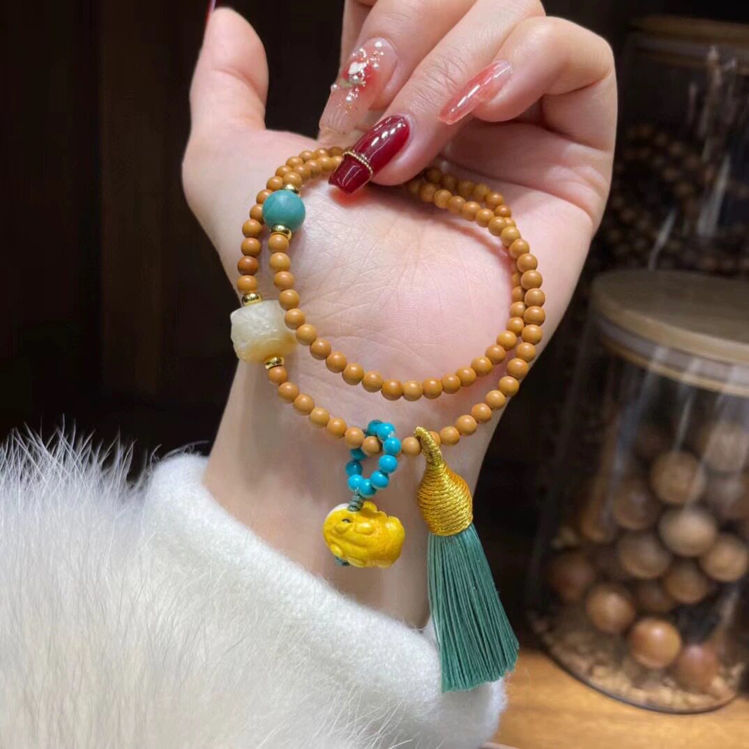 天然橄榄核两圈手链根付呱呱来财菩提根醒狮手串手工精致手工制作
