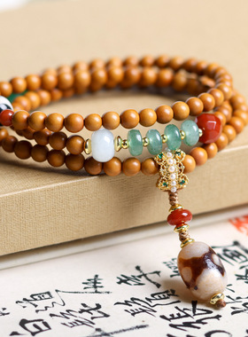 厂家直销橄榄核多圈手链藏饰三眼天珠跑环配件文玩手串女款