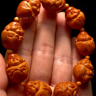 弥勒橄榄核手串男士文玩核雕原籽精雕人生百态男款橄榄胡雕刻