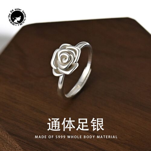 S999足银盛放玫瑰戒指女小众设计