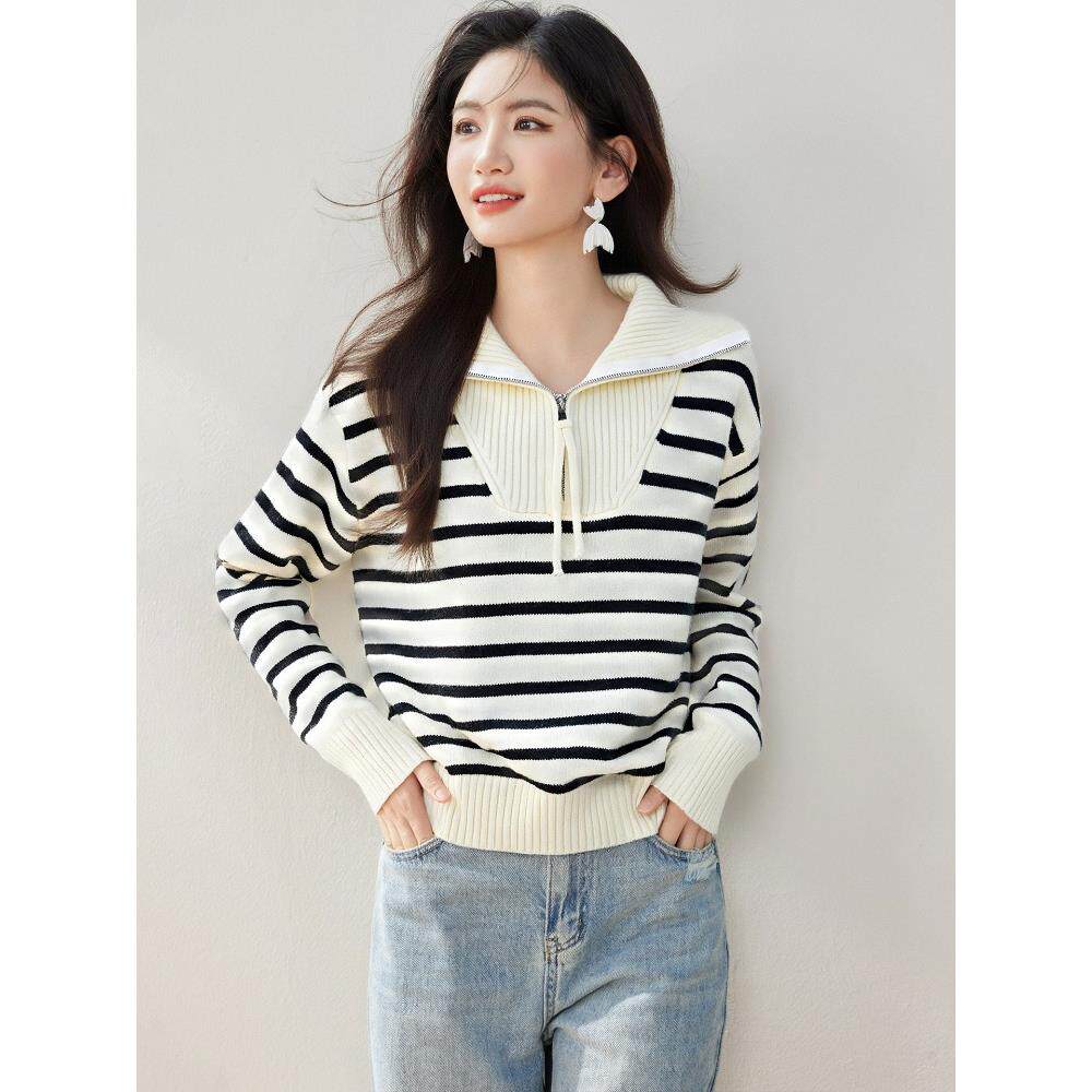 JOYIASS高级感条纹针织衫上衣女士秋冬巨好看的独特别致漂亮宽松