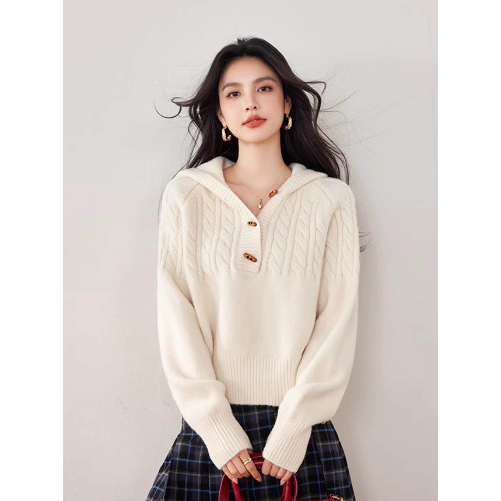 JOYIASS白色连帽毛衣外套女士秋冬巨好看的高级感慵懒宽松遮肚子