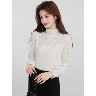 JOYIASS半高领白色蕾丝内搭打底衫女士秋冬巨好看的独特别致漂亮