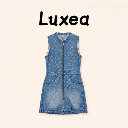 【现货】Luxea深圳南油欧货无袖圆领拉链牛仔裙收腰显瘦短裙