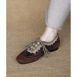 小众设计雕花复古系带小皮鞋女2026春秋新款英伦风单鞋百搭乐福鞋