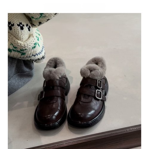 新款加绒小皮鞋粗跟单鞋女棉鞋