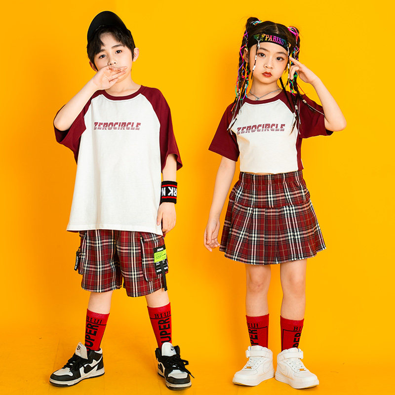 幼儿园啦啦操表演服儿童街舞嘻哈套装男女六一运动会啦啦队演出服