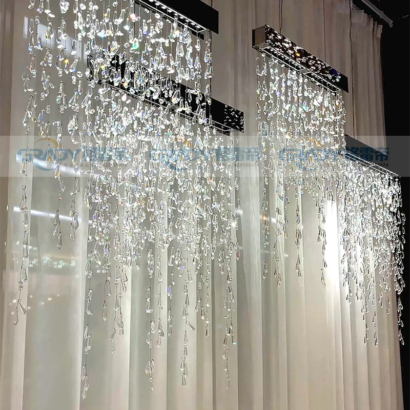 水晶帘子吊灯餐桌吧台后现代轻奢前台灯创意饭厅灯长条水晶灯豪华