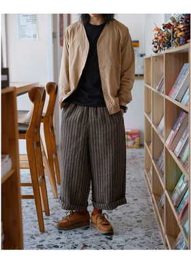Stripe Linen Wide Pants 法国亚麻墨西哥复古风条纹宽腿松紧裤