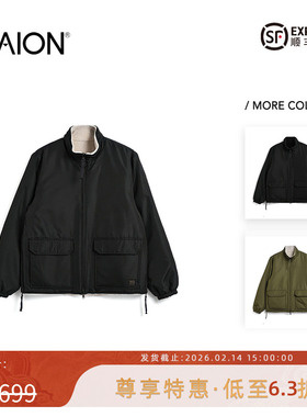 TAION 25秋冬新品 日系军事风摇粒绒双面穿侧拉链保暖立领夹克