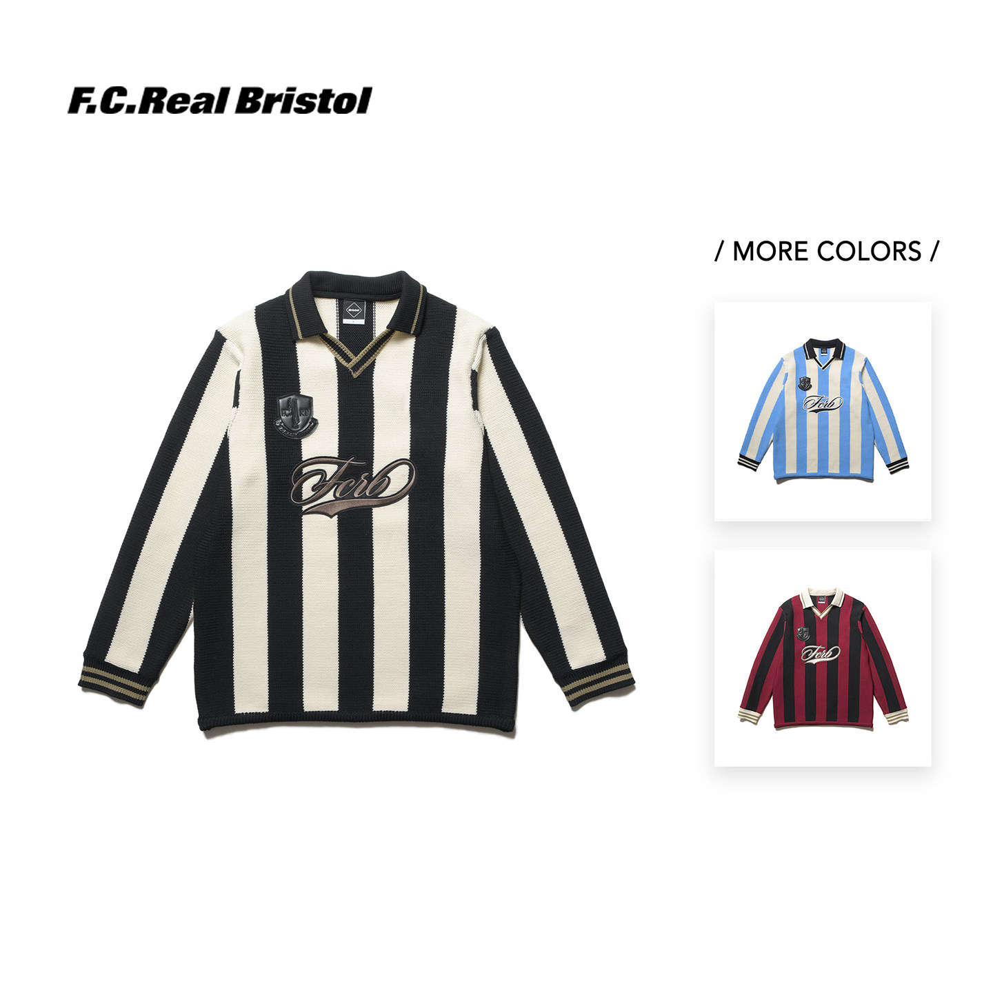 F.C.Real Bristol 26新 日潮复古足球风撞色条纹徽章针织长袖毛衣
