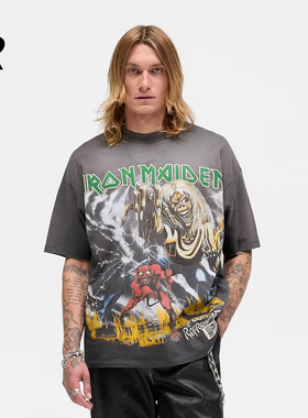 【奢华街头】REPRESENT & Iron Maiden联名复古做旧棉麻短袖T恤