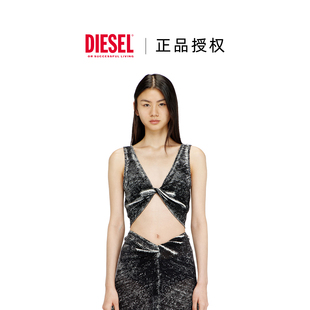 【轻奢潮流】DIESEL 26SS 女士复古做旧针织亚麻扭结背心吊带上衣