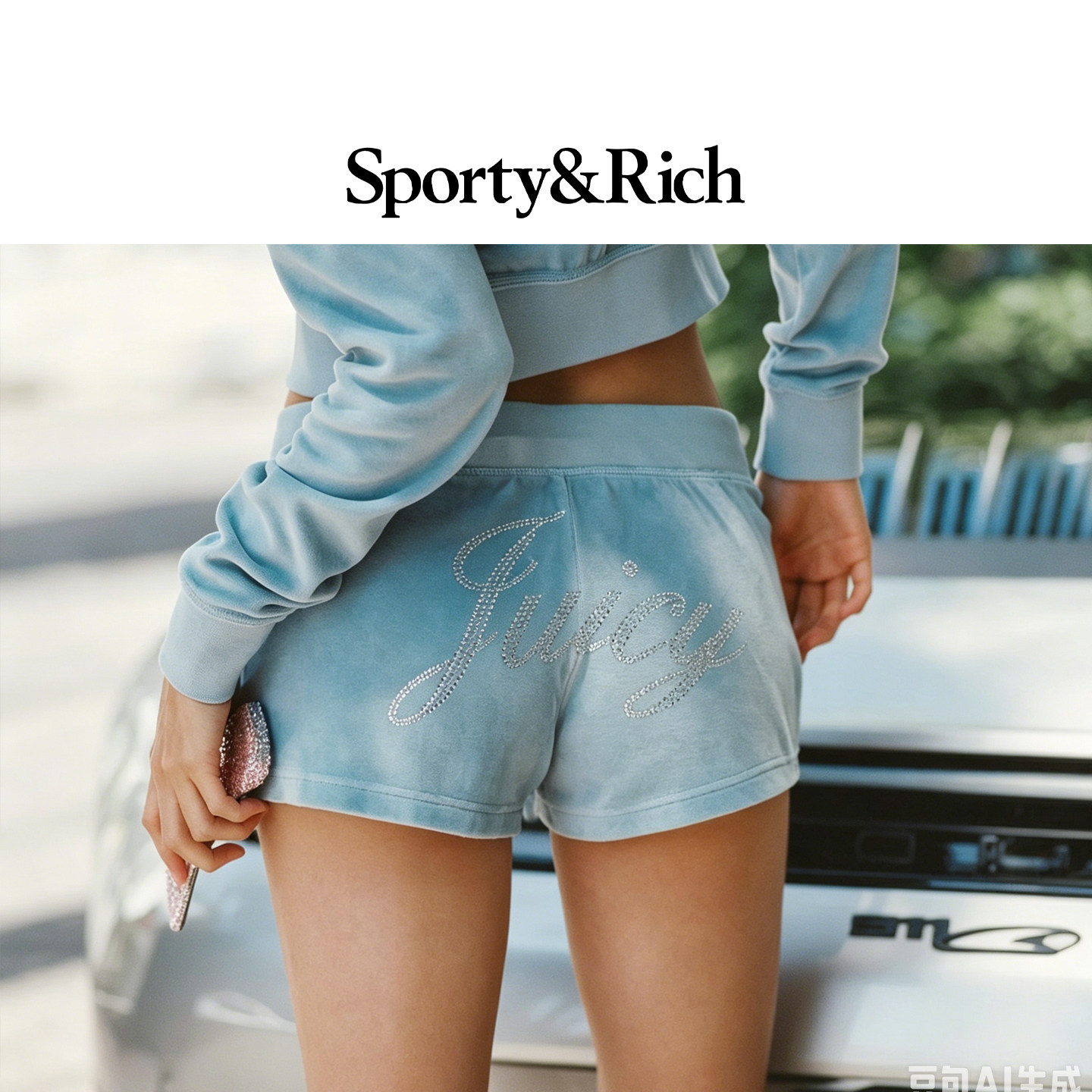 【运动时尚】Sporty & Rich x Juicy 葡萄牙产联名款丝绒烫钻短裤