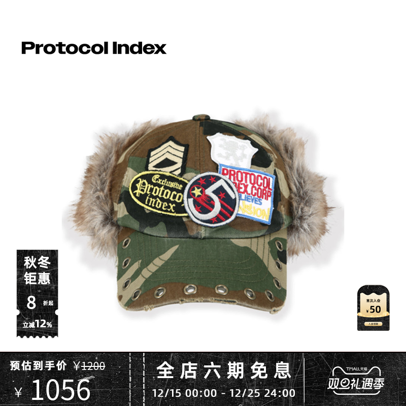 protocolindex徽章毛绒护耳帽