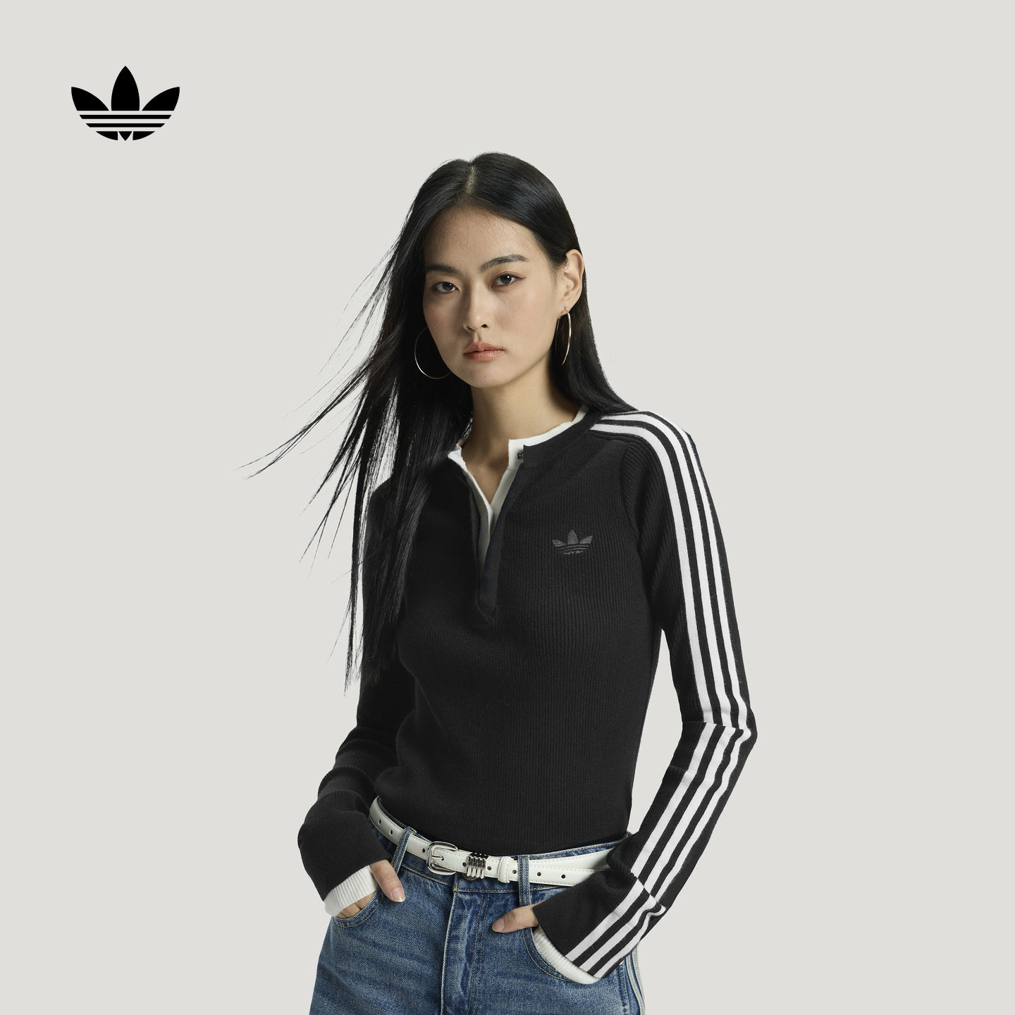 舒适修身假两件内搭运动针织衫毛衣女装秋冬adidas阿迪达斯三叶草