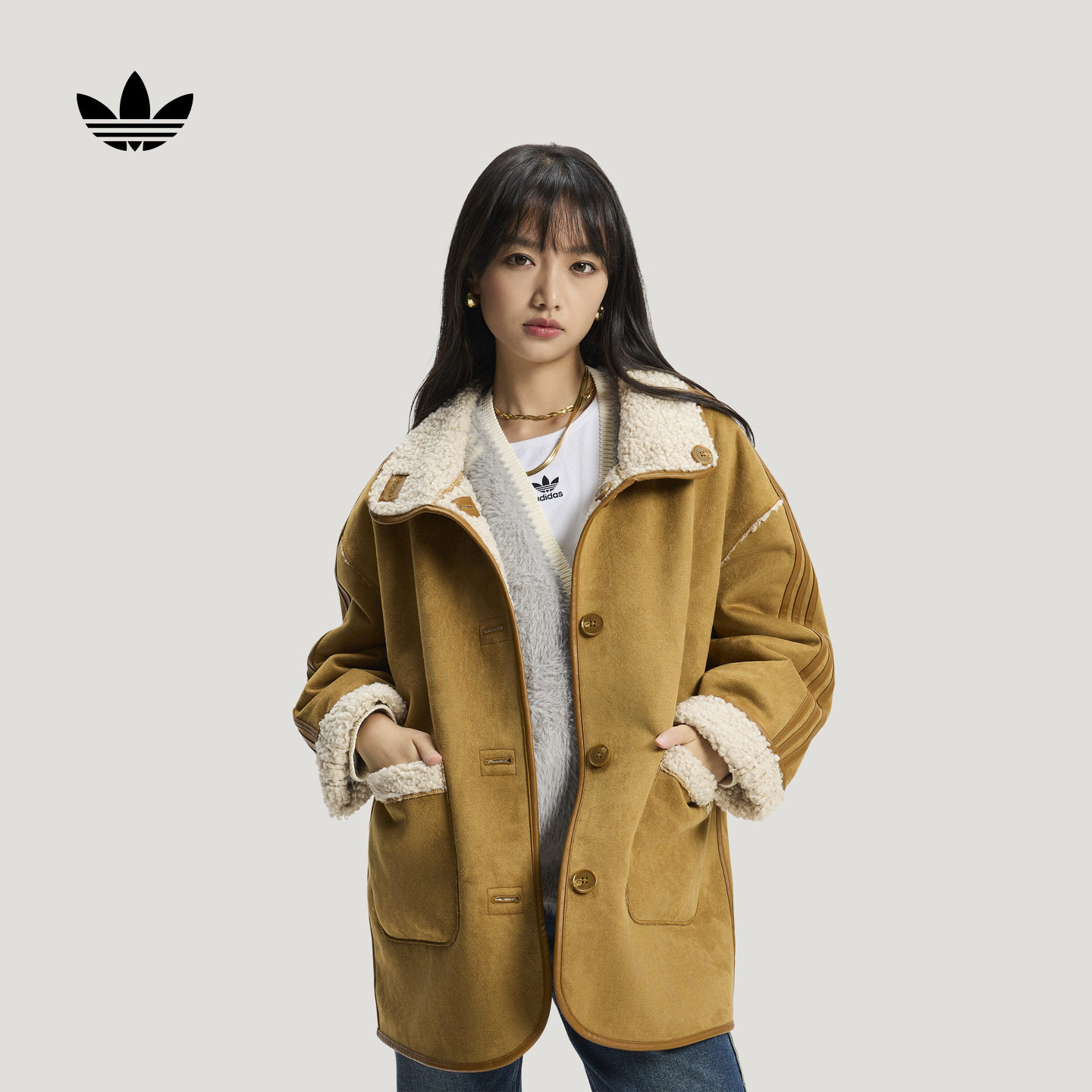 阿迪达斯三叶草女双面穿时尚外套