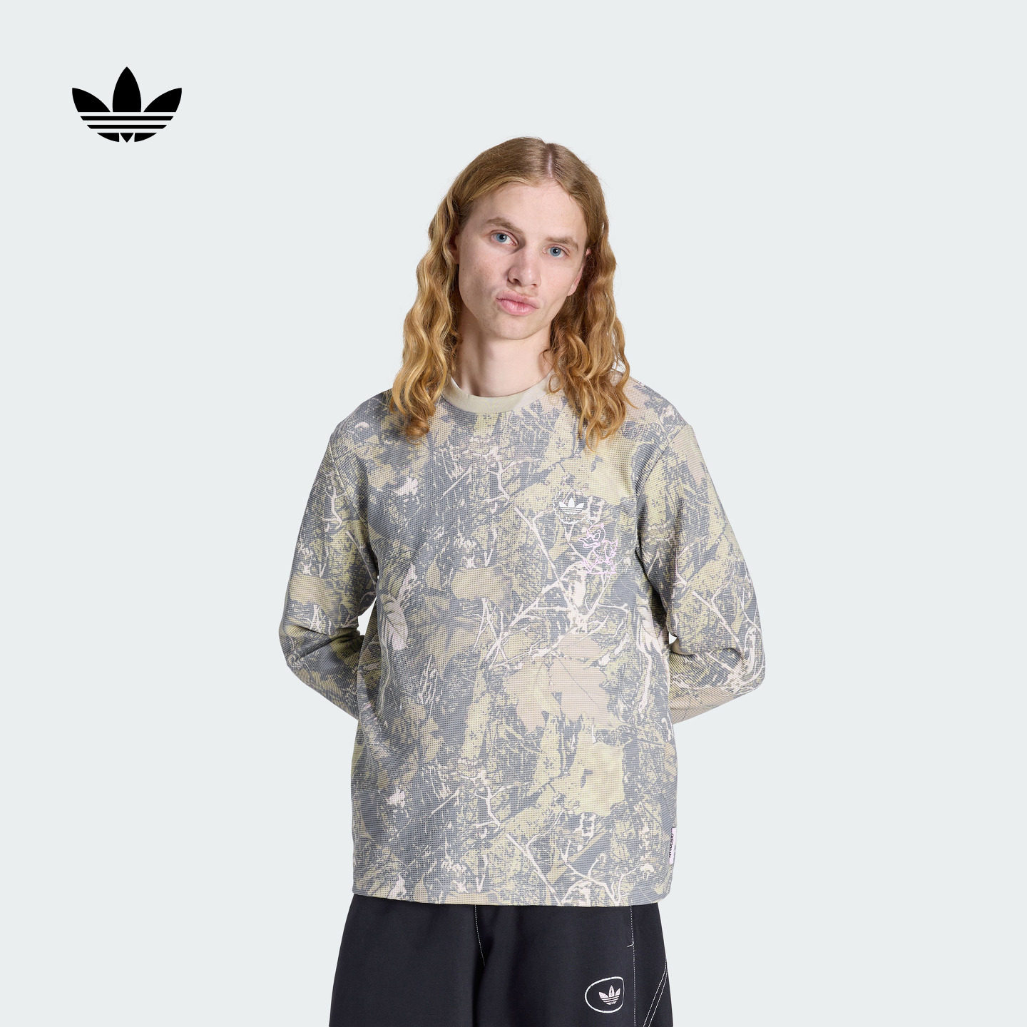 宽松华夫格满印运动长袖T恤男装adidas Originals阿迪达斯三叶草,运动服/休闲服装,运动T恤,淘宝优惠券,粉丝福利购,淘宝优惠卷