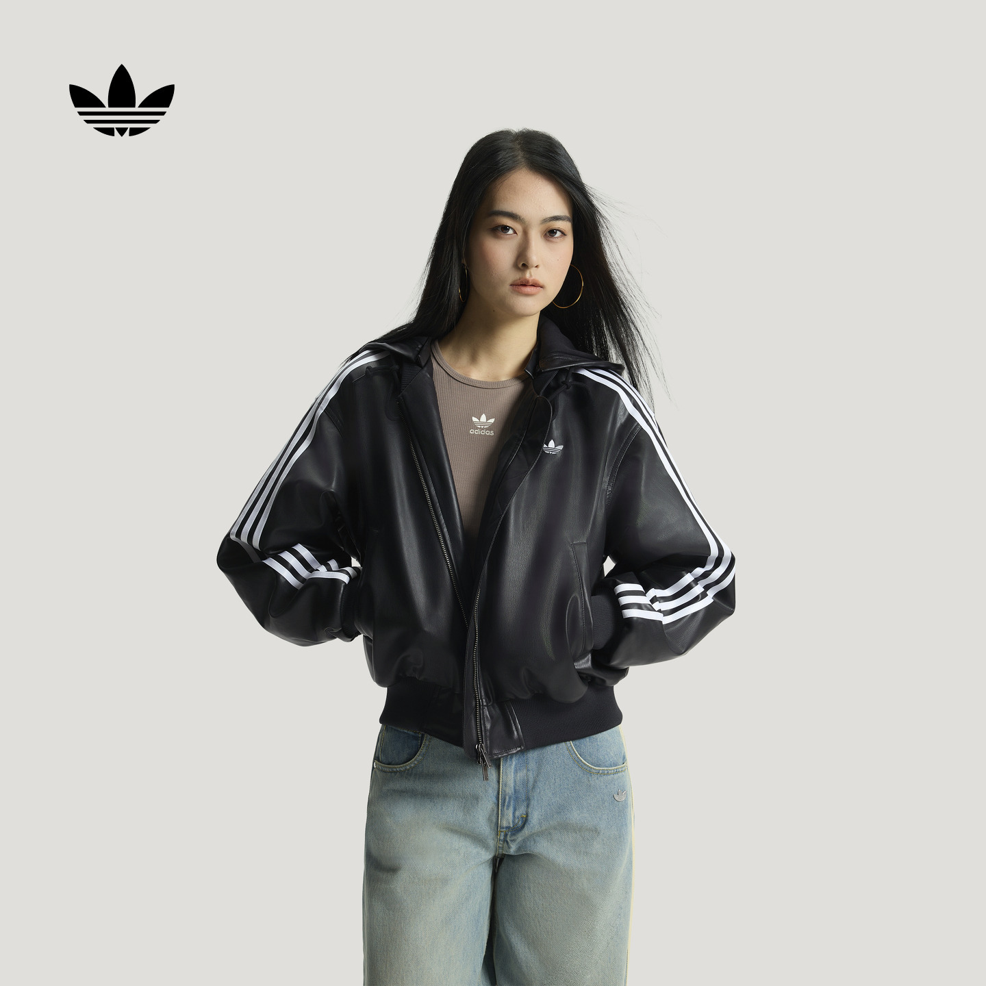 阿迪达斯三叶草女保暖仿皮棉服