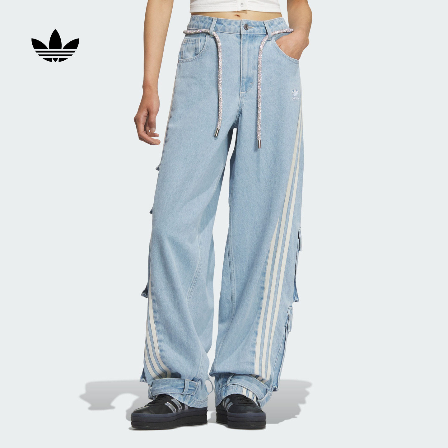 工装风宽松多口袋牛仔扭扭裤女装adidas Originals阿迪达斯三叶草,运动服/休闲服装,运动长裤,淘宝优惠券,粉丝福利购,淘宝优惠卷