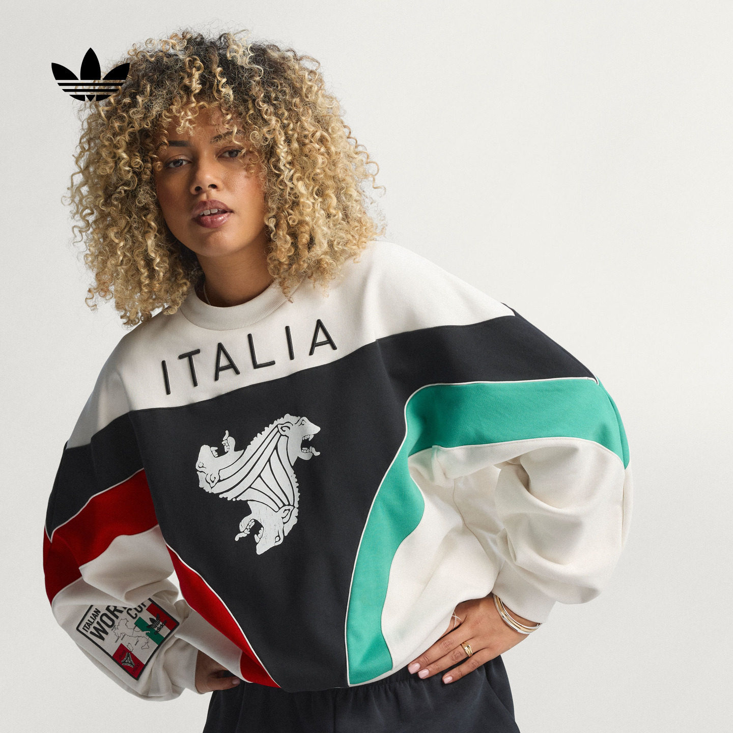 复古休闲足球风撞色印花圆领卫衣男女新款adidas阿迪达斯三叶草