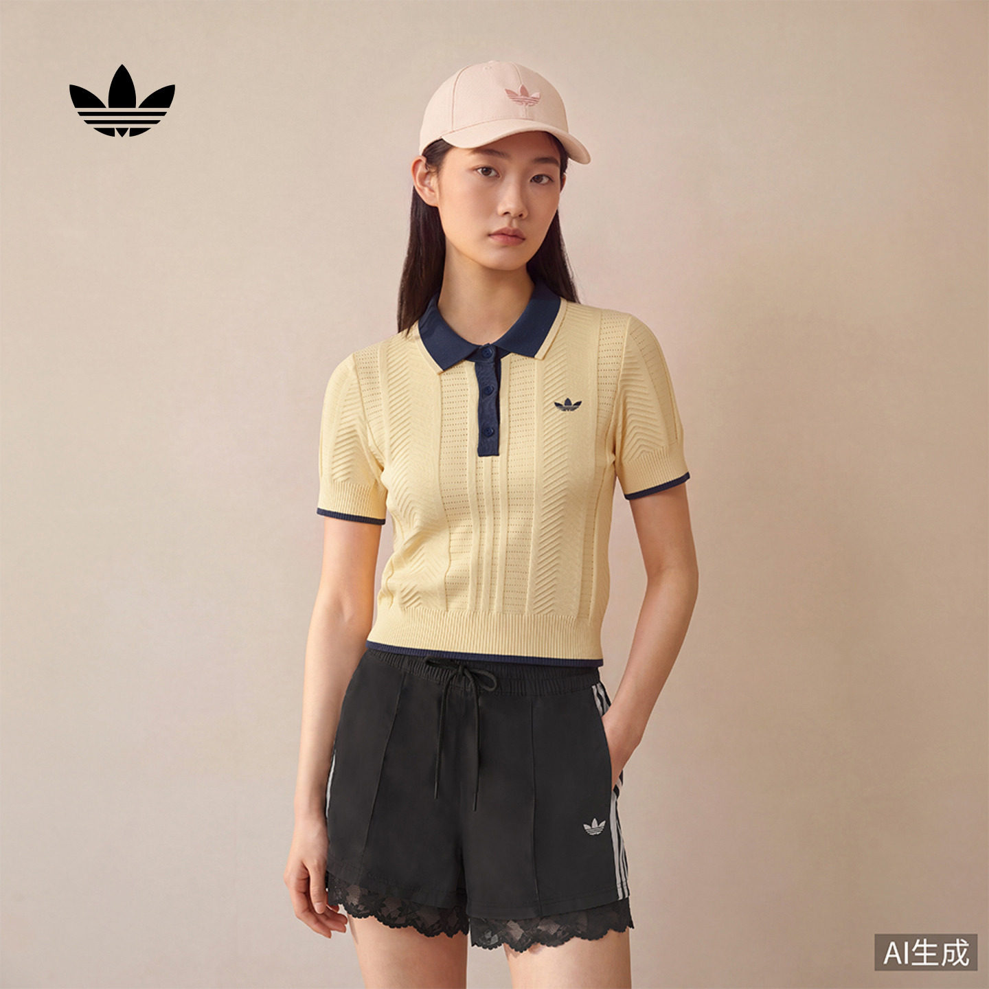 舒适百搭针织运动短袖POLO衫女装adidas Originals阿迪达斯三叶草