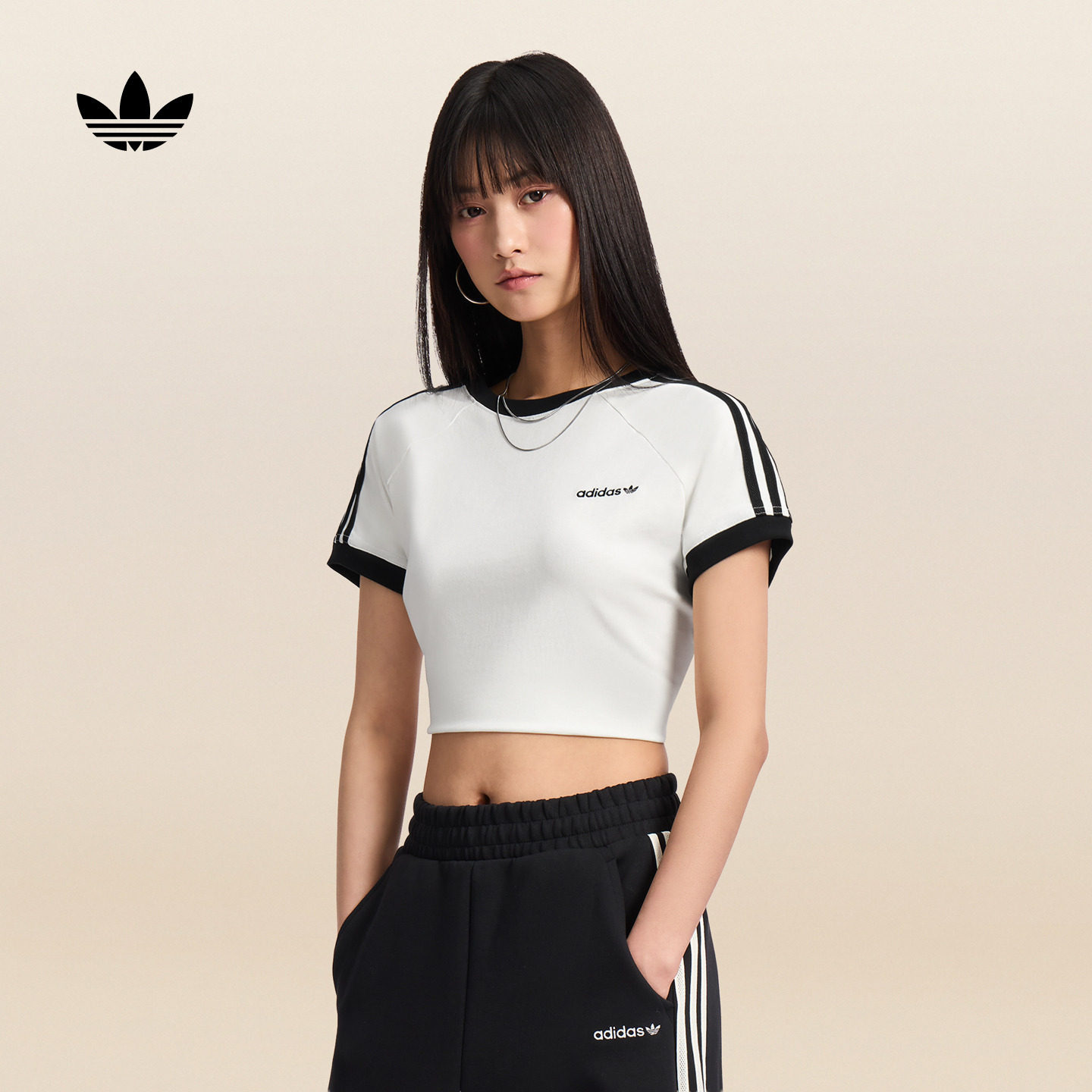 元气轻活风短款纯棉运动短袖T恤上衣女夏季adidas阿迪达斯三叶草