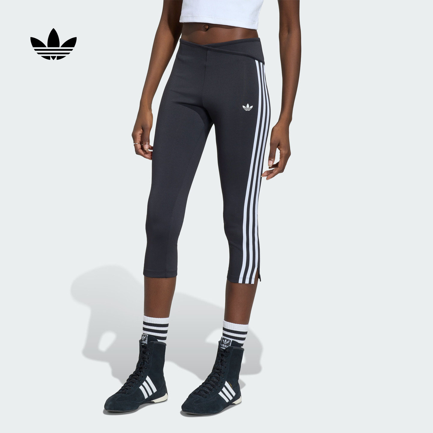 时尚三条纹休闲运动紧身裤七分裤女夏季新款adidas阿迪达斯三叶草